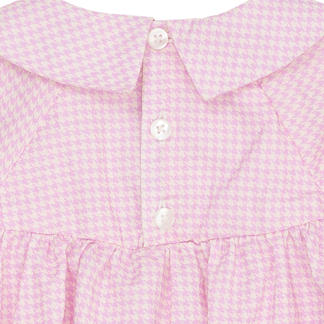 HOUNDSTOOTH BLOUSE W. HANDMADE EMB. SMOCK - SYRINGA COMB