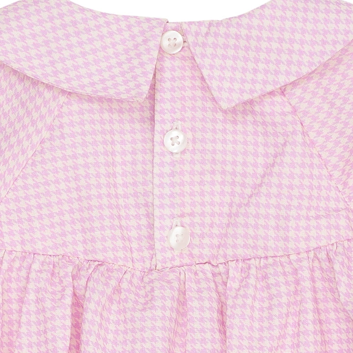 HOUNDSTOOTH BLOUSE W. HANDMADE EMB. SMOCK - SYRINGA COMB