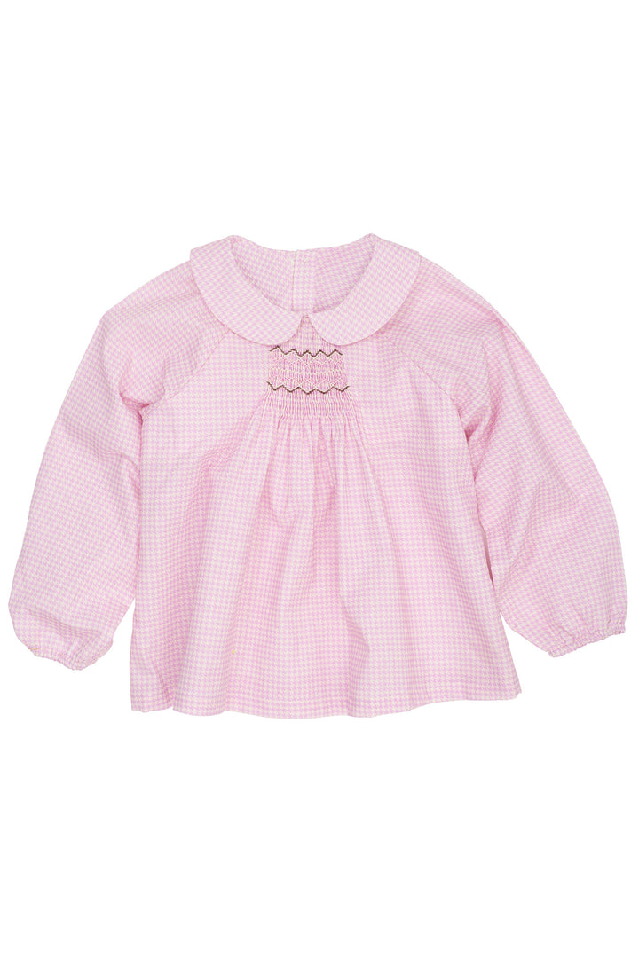 HOUNDSTOOTH BLOUSE W. HANDMADE EMB. SMOCK - SYRINGA COMB