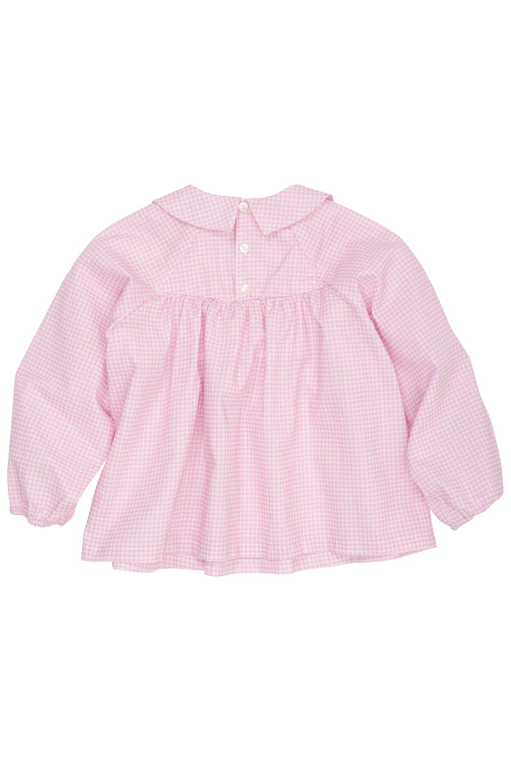 HOUNDSTOOTH BLOUSE W. HANDMADE EMB. SMOCK - SYRINGA COMB