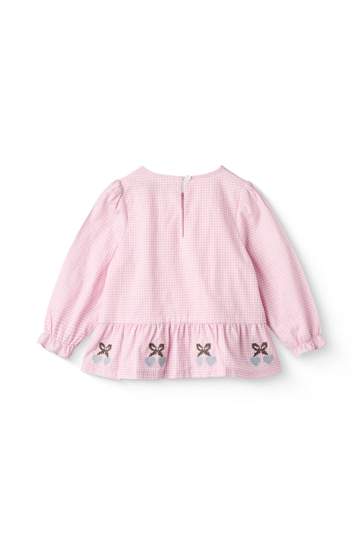 HOUNDSTOOTH BLOUSE W. EMB. AT BOTTOM HEM - SYRINGA COMB