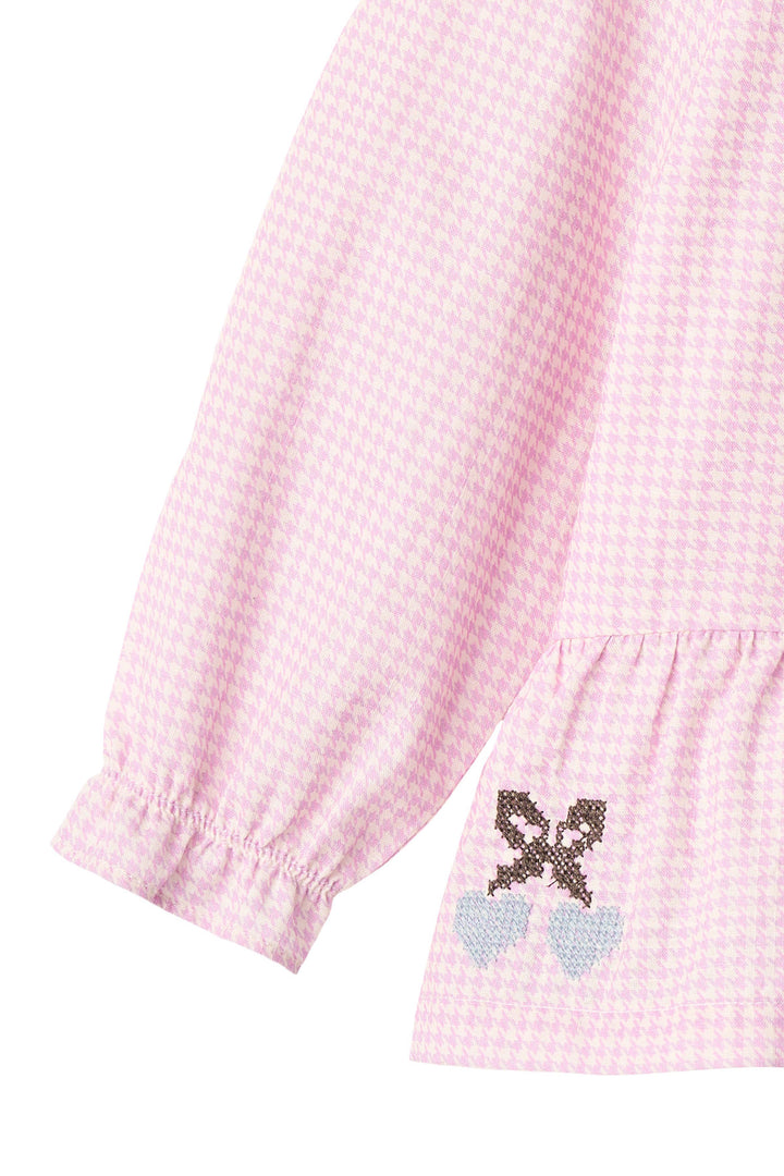 HOUNDSTOOTH BLOUSE W. EMB. AT BOTTOM HEM - SYRINGA COMB
