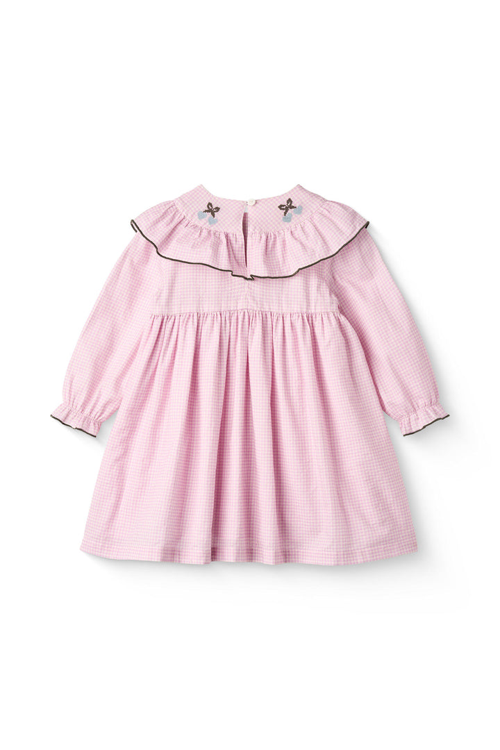 HOUNDSTOOTH FRILL DRESS W. EMBROIDERY - SYRINGA COMB