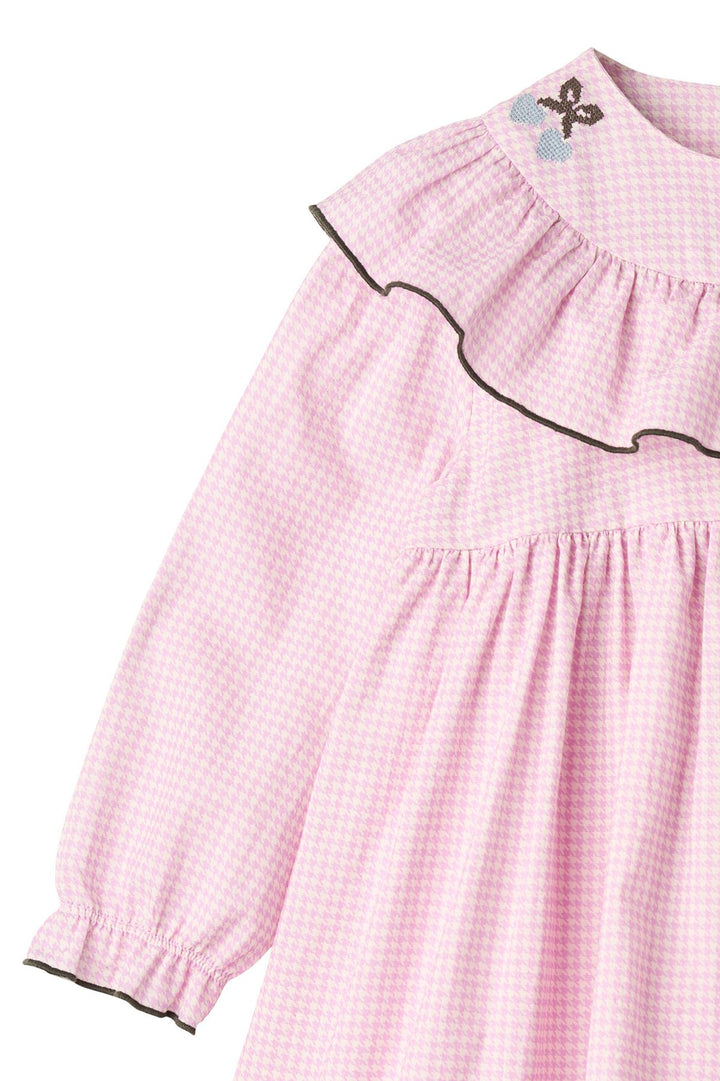 HOUNDSTOOTH FRILL DRESS W. EMBROIDERY - SYRINGA COMB
