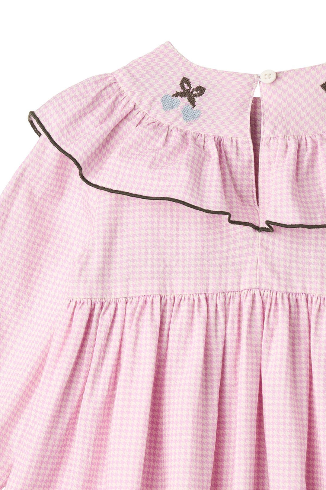 HOUNDSTOOTH FRILL DRESS W. EMBROIDERY - SYRINGA COMB