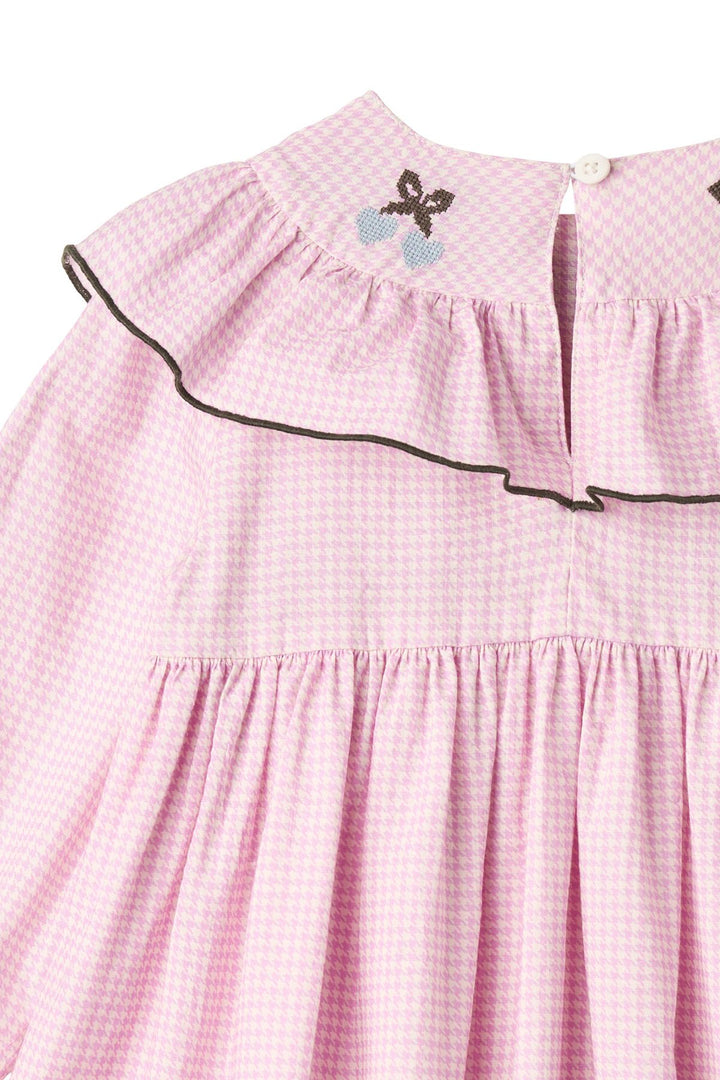 HOUNDSTOOTH FRILL DRESS W. EMBROIDERY - SYRINGA COMB
