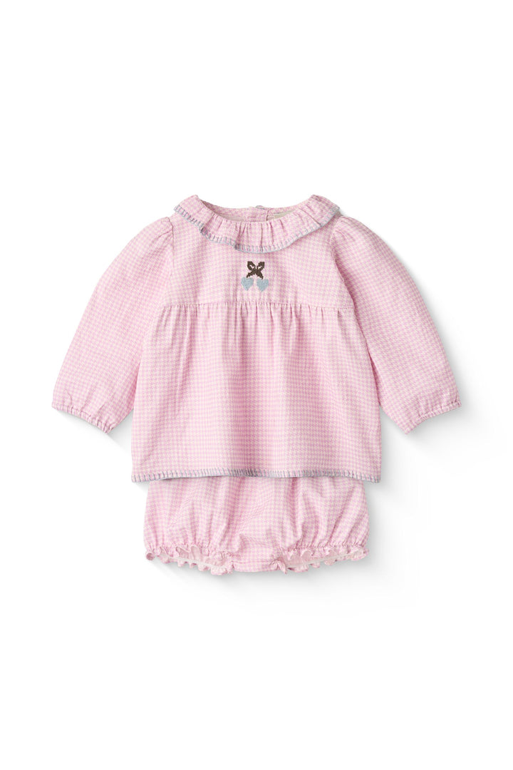 HOUNDSTOOTH BABY SET W. BLOUSE & BLOOMERS - SYRINGA COMB