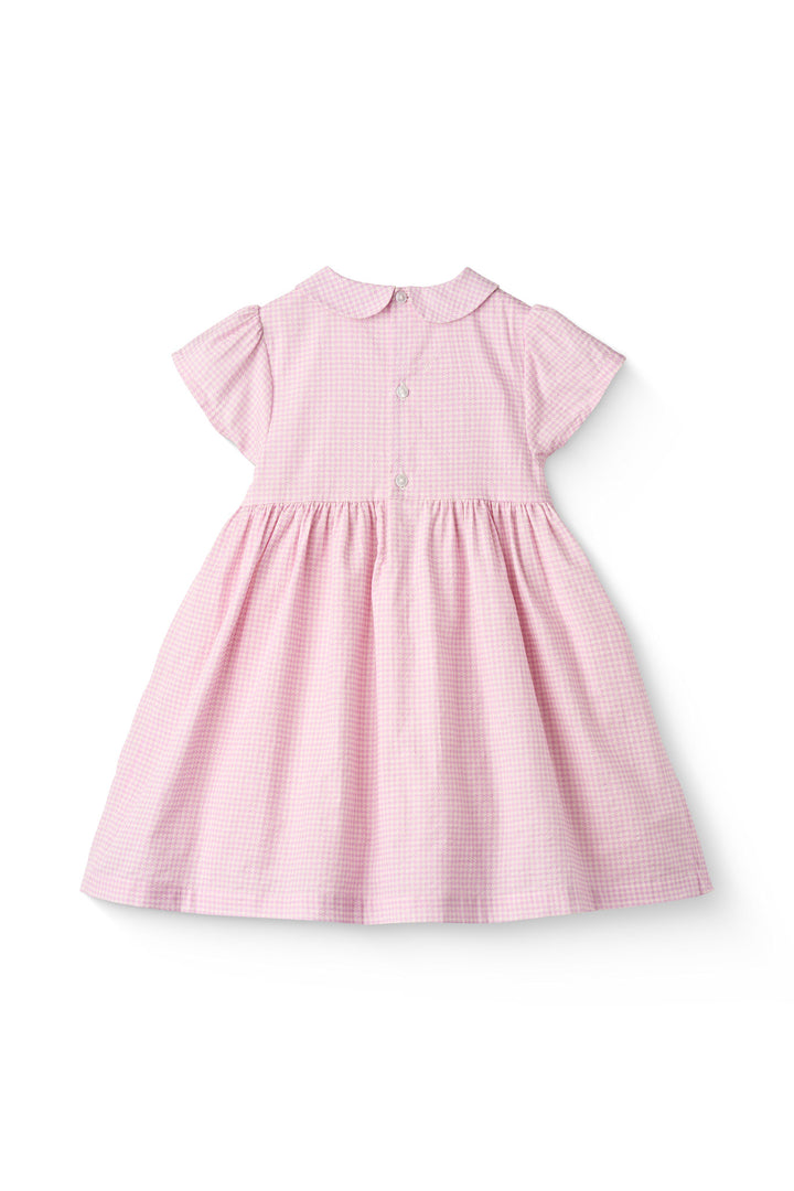 HOUNDSTOOTH DRESS W. HANDMADE UNICORN EMB. AND SMOCK - SYRINGA COMB.