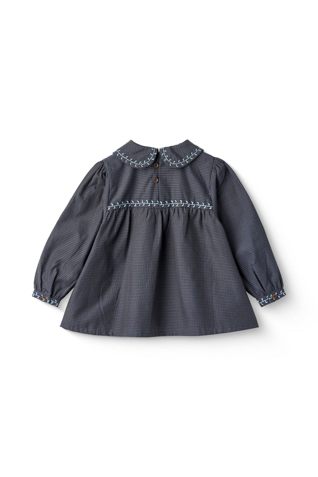 CHECKERED BLOUSE W. COLLAR AND EMB. - BROWN BLUE CHECK COMB