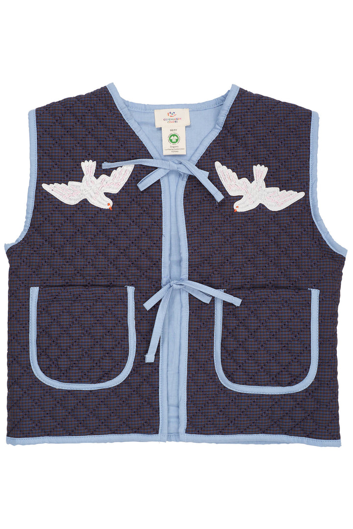 CHECKERED QUILTED VEST W. EMB. - BROWN BLUE CHECK COMB