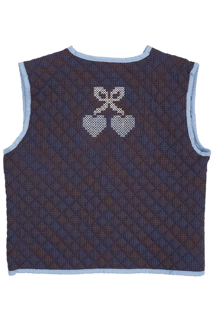 CHECKERED QUILTED VEST W. EMB. - BROWN BLUE CHECK COMB