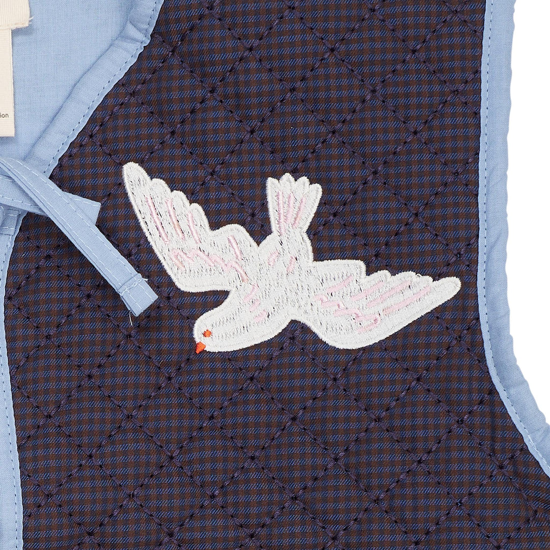 CHECKERED QUILTED VEST W. EMB. - BROWN BLUE CHECK COMB