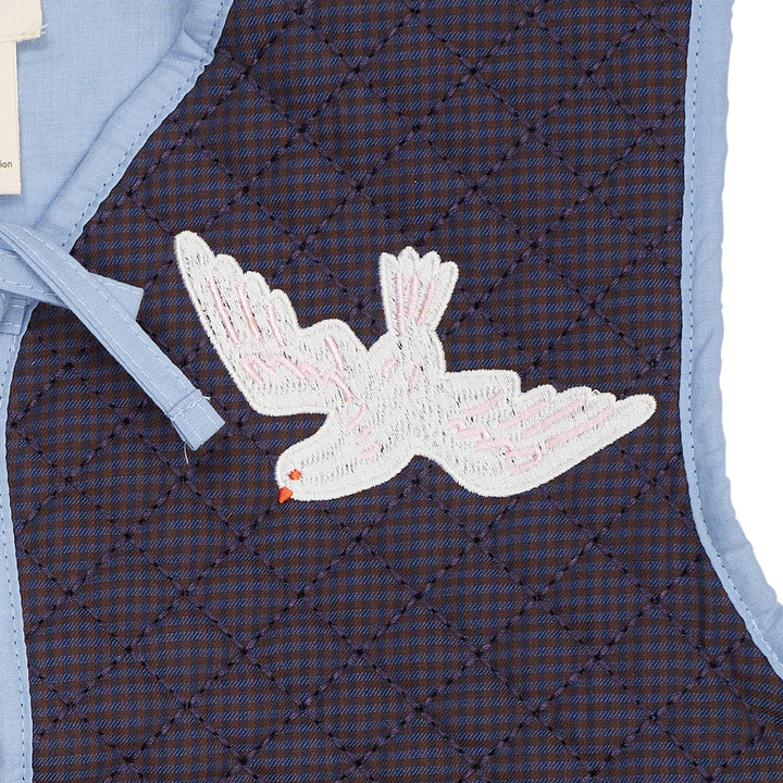 CHECKERED QUILTED VEST W. EMB. - BROWN BLUE CHECK COMB