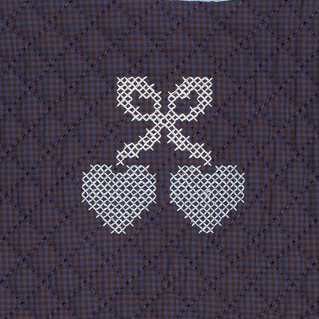 CHECKERED QUILTED VEST W. EMB. - BROWN BLUE CHECK COMB