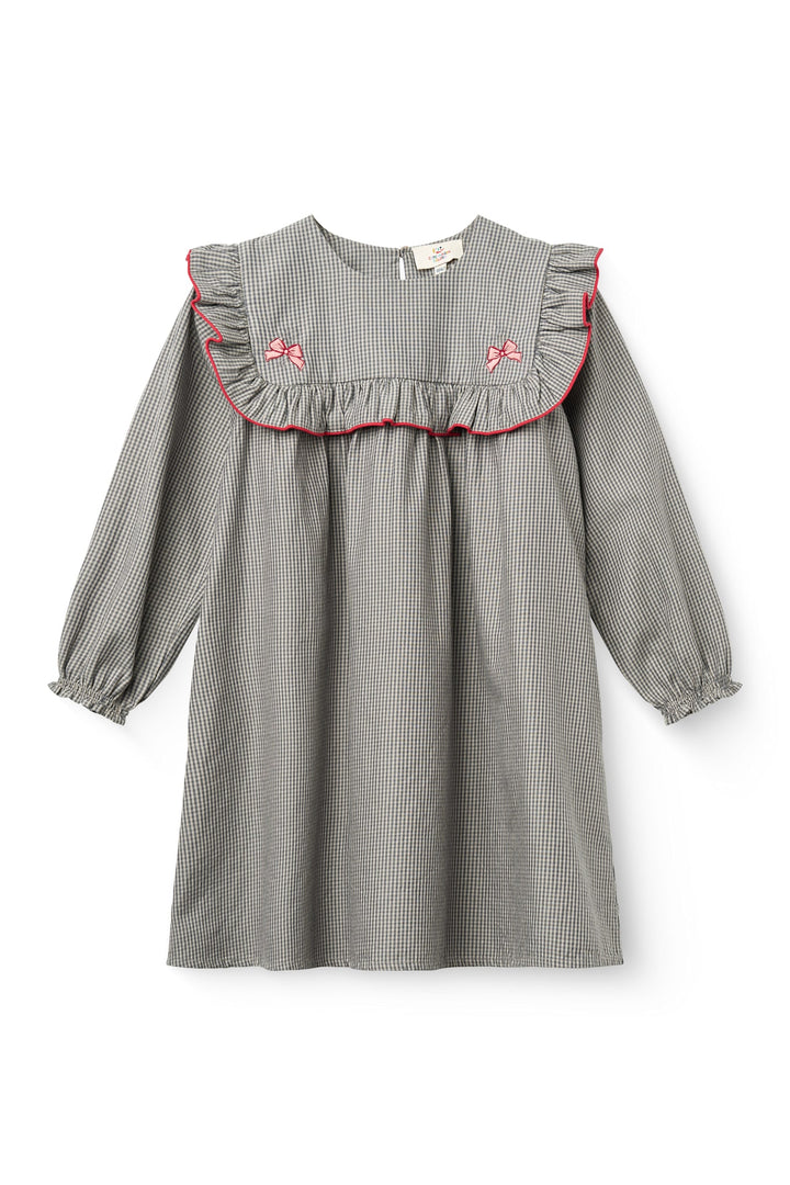 Checkered Dress w. Ruffle - GREY CHECK COMB