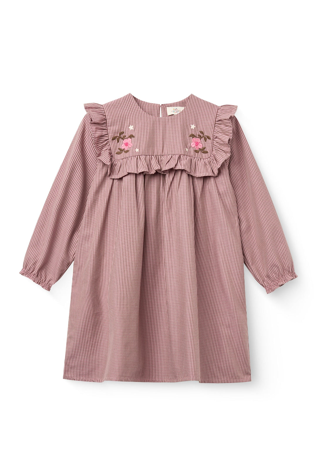 Long-sleeved Dress with frill and emb. - WINTER ROSE CHECK COMB