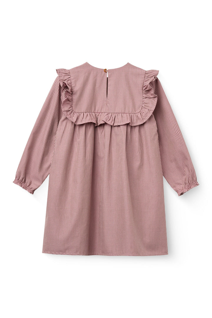 Long-sleeved Dress with frill and emb. - WINTER ROSE CHECK COMB