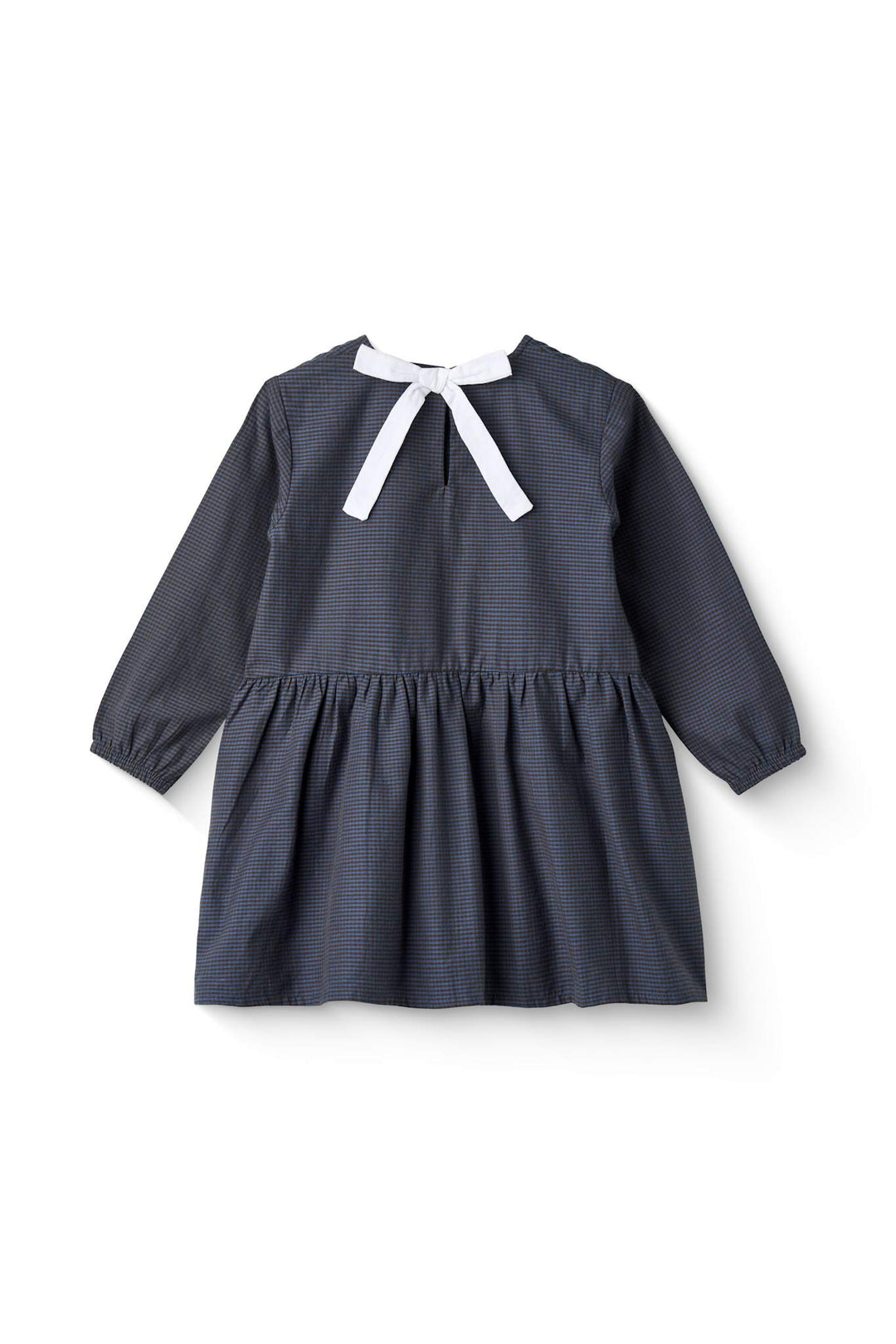 CHECKERED DRESS W. BACKSIDE BOW - BROWN BLUE CHECK COMB