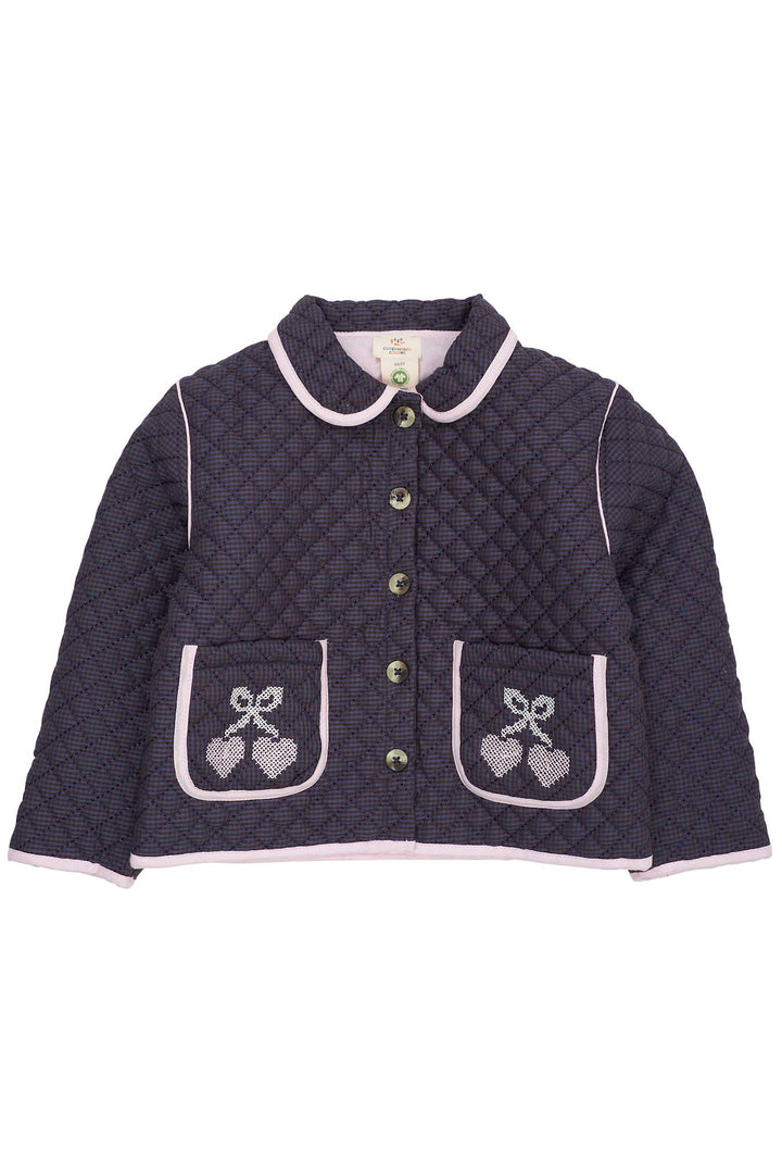 CHECKERED QUILTED JACKET W. EMB. - BROWN BLUE CHECK COMB