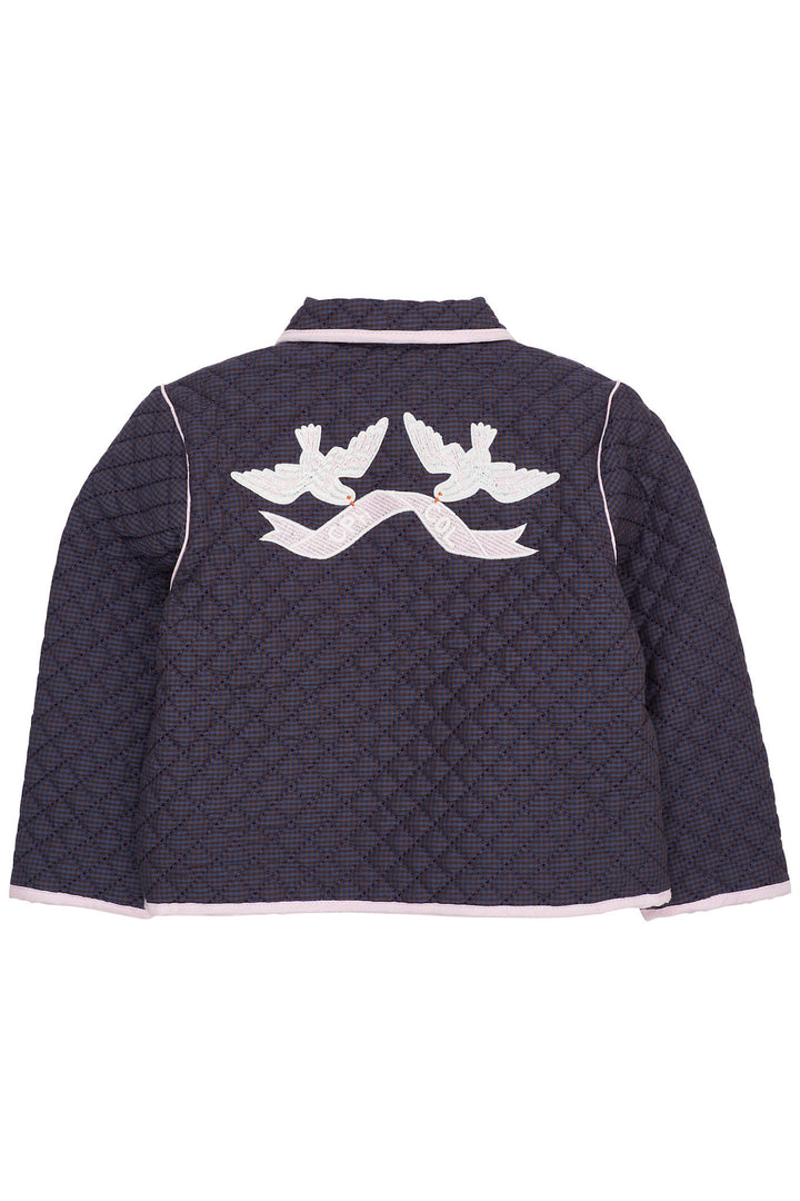 CHECKERED QUILTED JACKET W. EMB. - BROWN BLUE CHECK COMB