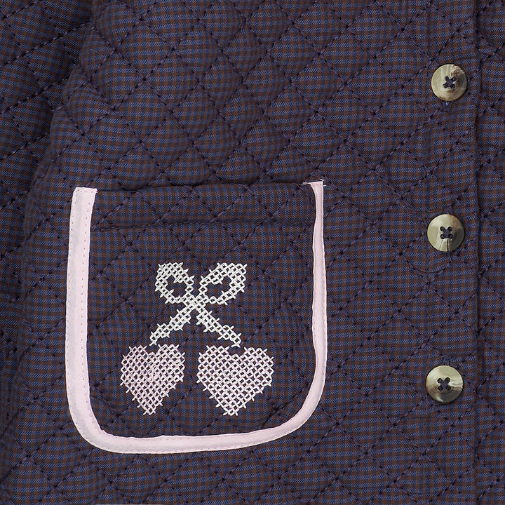 CHECKERED QUILTED JACKET W. EMB. - BROWN BLUE CHECK COMB