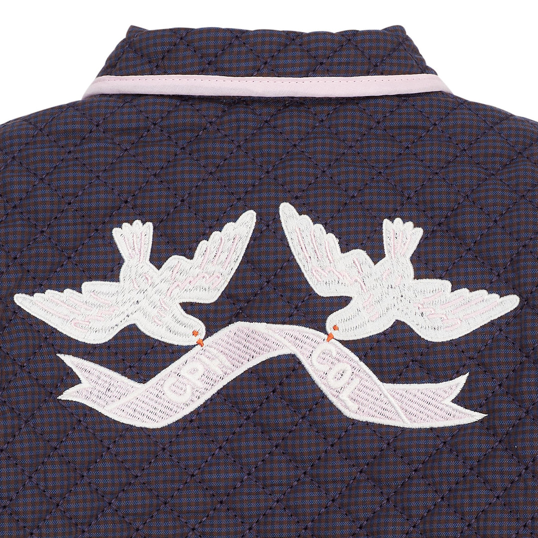 CHECKERED QUILTED JACKET W. EMB. - BROWN BLUE CHECK COMB