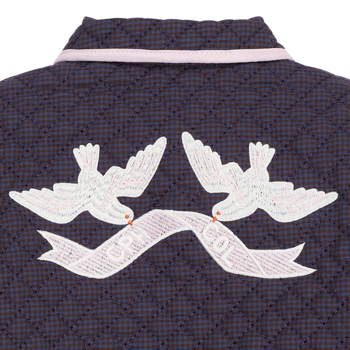 CHECKERED QUILTED JACKET W. EMB. - BROWN BLUE CHECK COMB