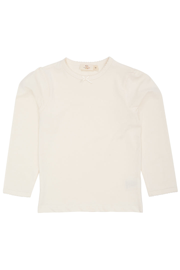 SOLID LS TEE W. PICOT AND BOW - CREAM
