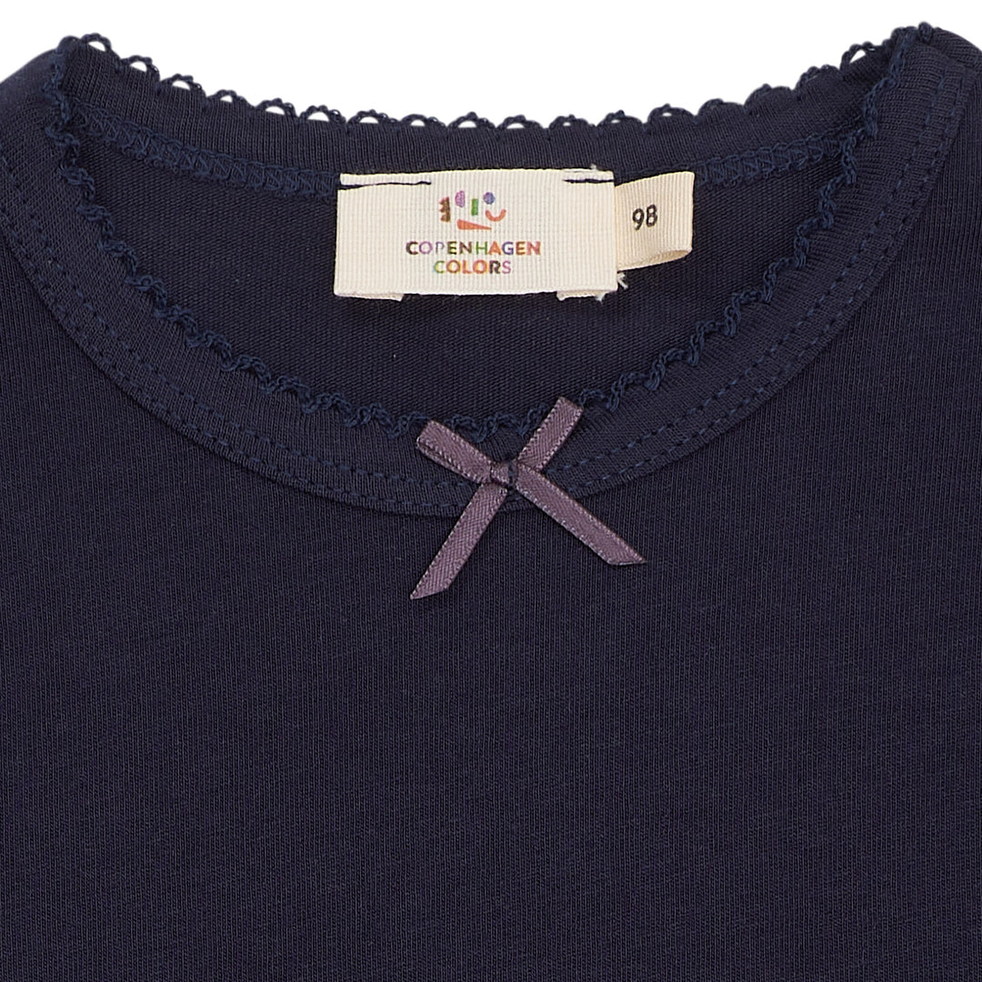 SOLID LS TEE W. PICOT AND BOW - NAVY