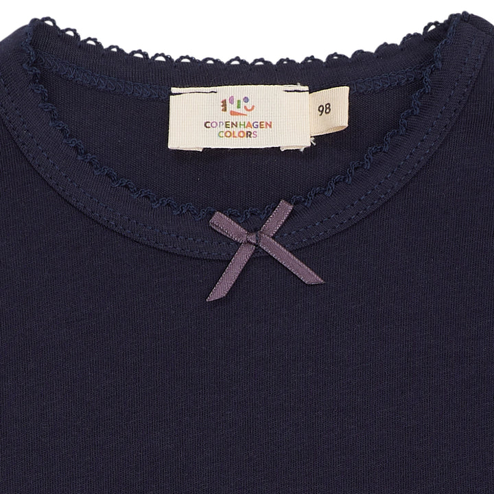 SOLID LS TEE W. PICOT AND BOW - NAVY