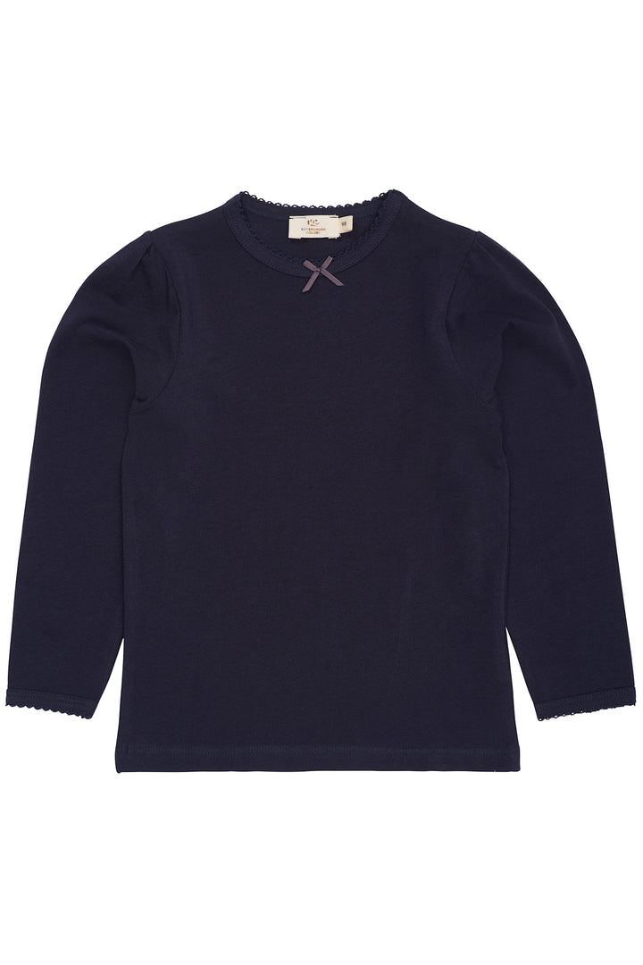 SOLID LS TEE W. PICOT AND BOW - NAVY