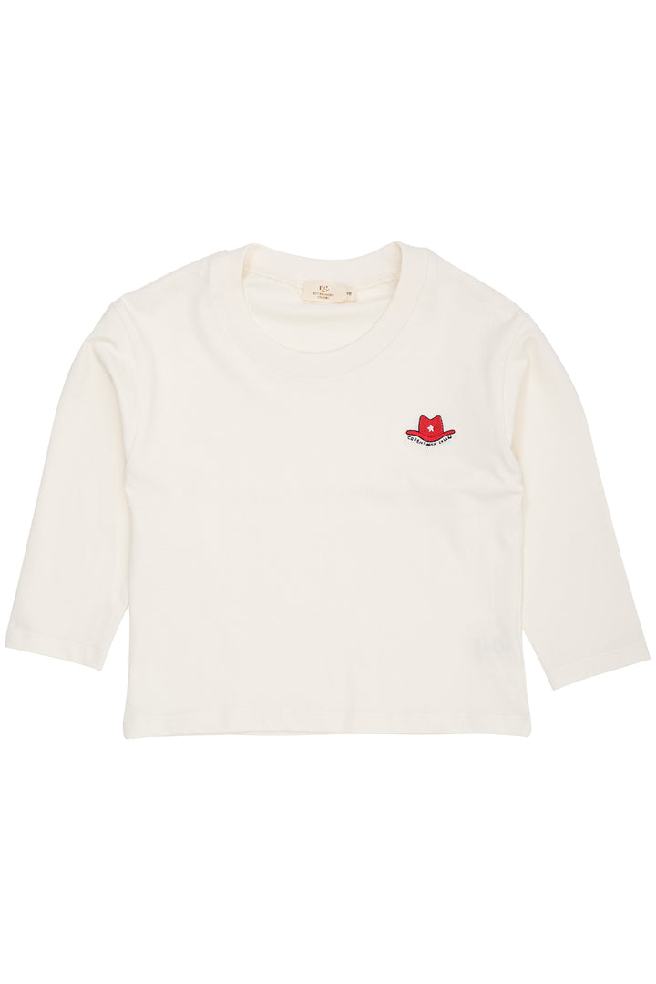 LS T-SHIRT W. RED COWBOY HAT - CREAM