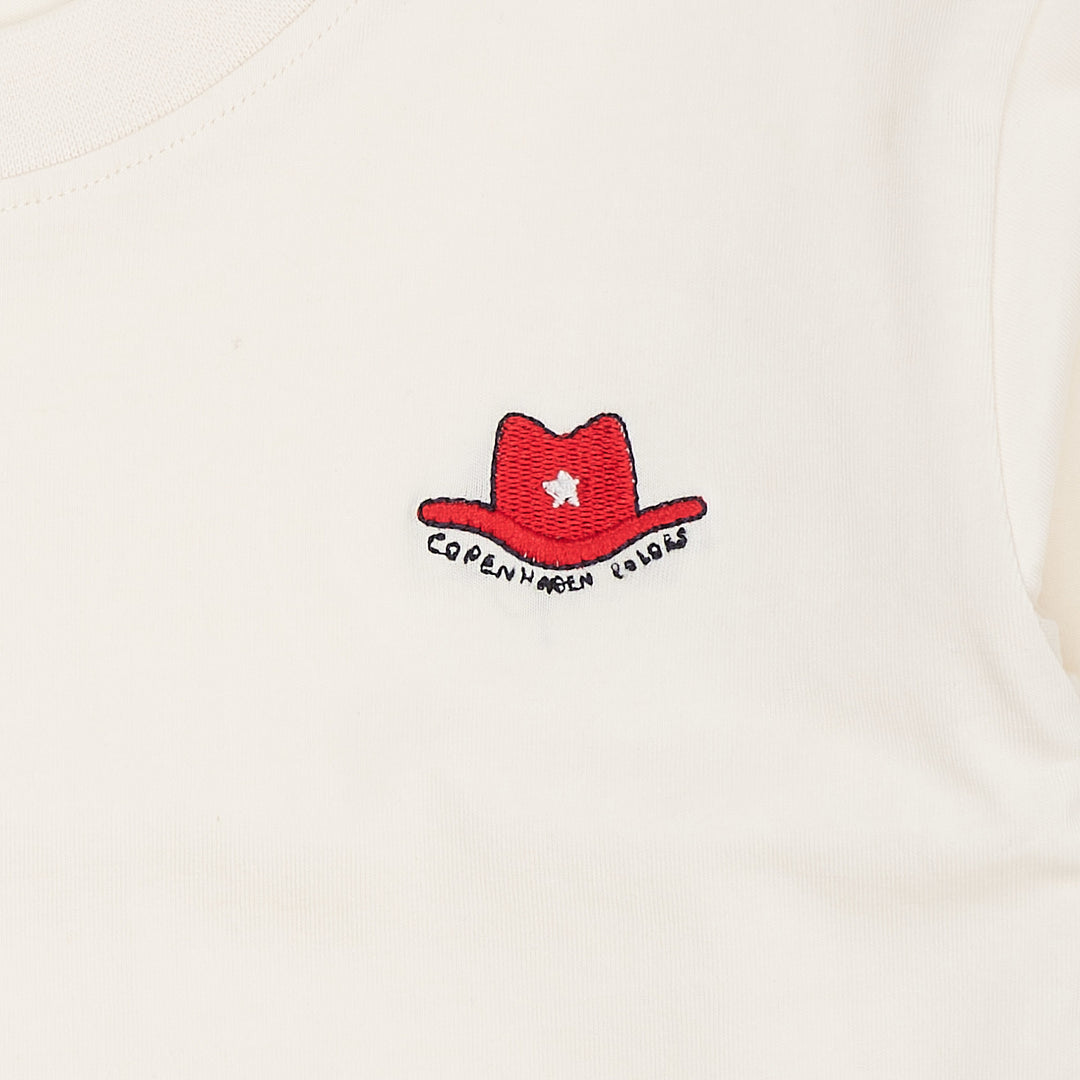 LS T-SHIRT W. RED COWBOY HAT - CREAM