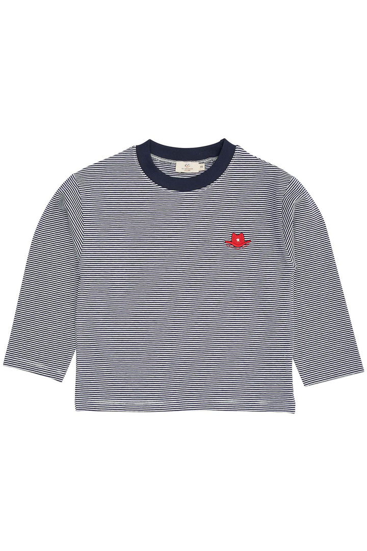 LS T-SHIRT W. RED COWBOY HAT - NAVY/CREAM STRIPE