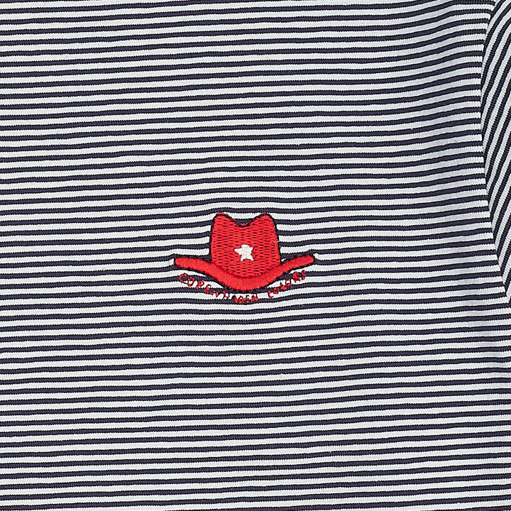 LS T-SHIRT W. RED COWBOY HAT - NAVY/CREAM STRIPE
