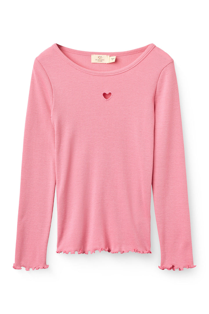 Modal Rib Ls Tee w. Heart Hole Pattern - Blossom Pink