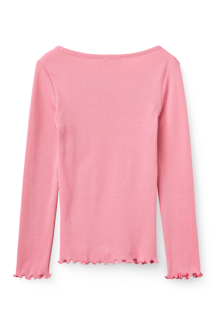 Modal Rib Ls Tee w. Heart Hole Pattern - Blossom Pink