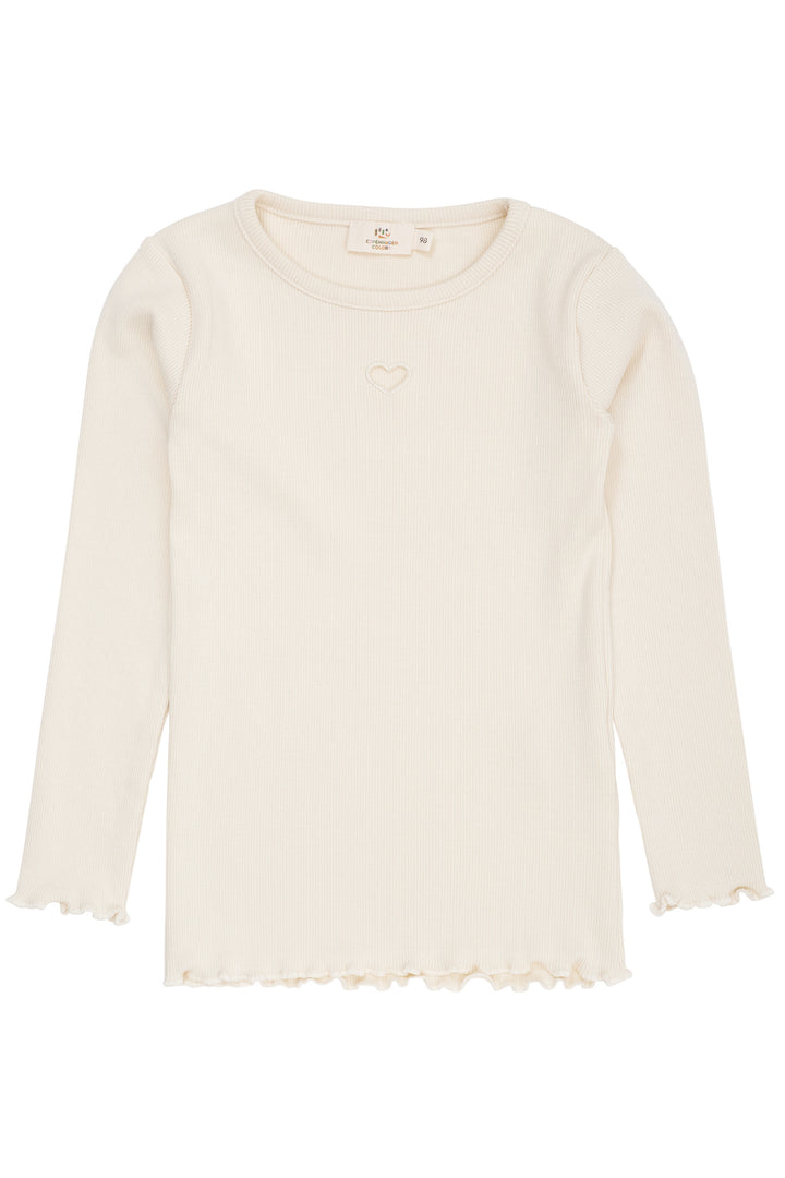 MODAL RIB LS TEE W. HEART HOLE PATTERN - CREAM