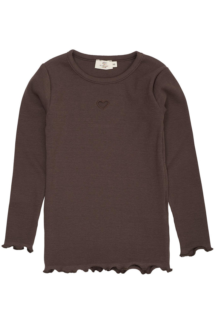 MODAL RIB LS TEE W. HEART HOLE PATTERN - DK BROWN