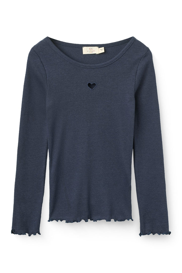 MODAL RIB LS TEE W. HEART HOLE PATTERN - NAVY