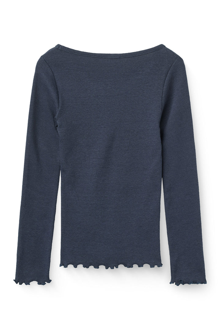 MODAL RIB LS TEE W. HEART HOLE PATTERN - NAVY