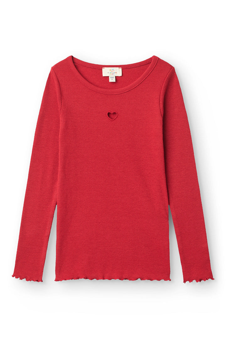 Modal Rib Ls Tee w. Heart Hole Pattern - Red