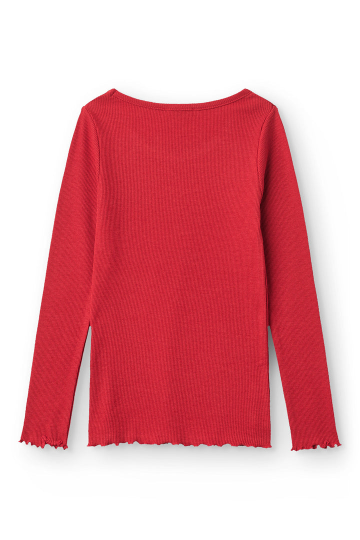 Modal Rib Ls Tee w. Heart Hole Pattern - Red