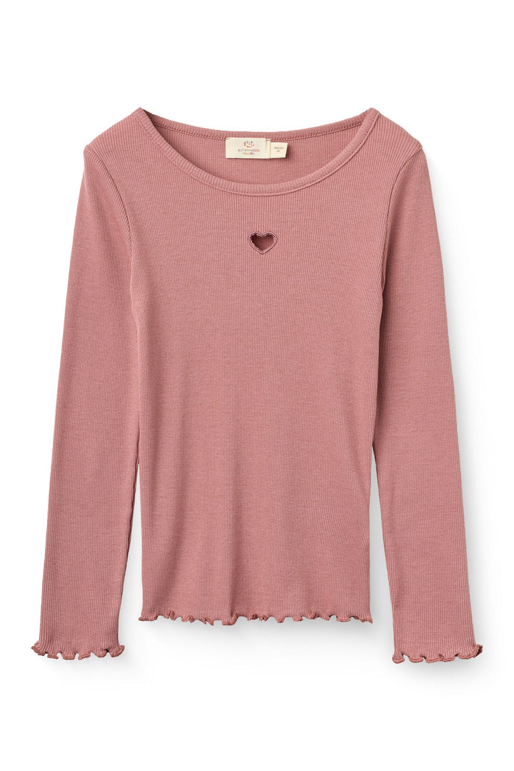 Modal Rib Ls Tee w. Heart Hole Pattern - Winter Rose