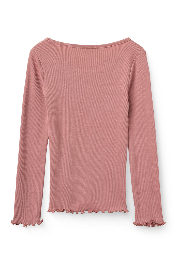 Modal Rib Ls Tee w. Heart Hole Pattern - Winter Rose