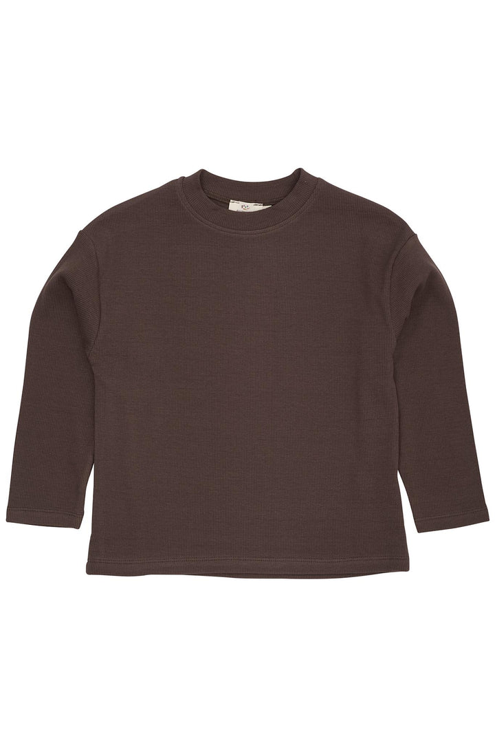 MODAL RIB LS BLOUSE W. DROP SHOULDER - DK BROWN