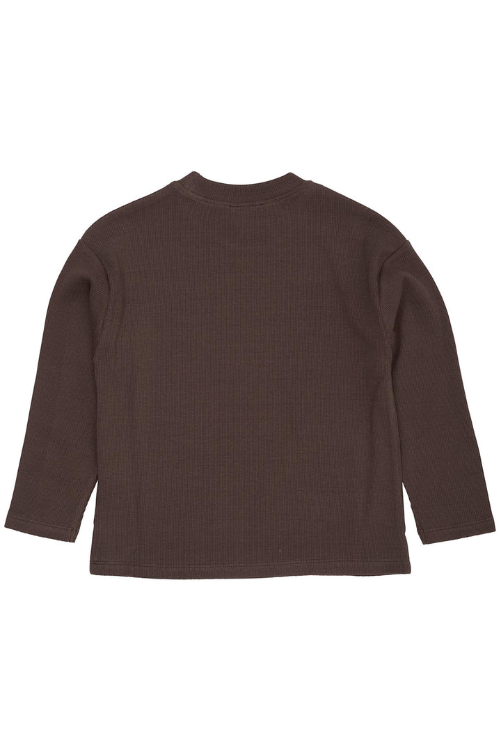 MODAL RIB LS BLOUSE W. DROP SHOULDER - DK BROWN