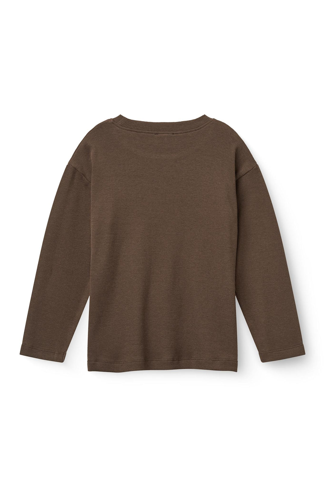 MODAL RIB LS BLOUSE W. DROP SHOULDER - DK BROWN