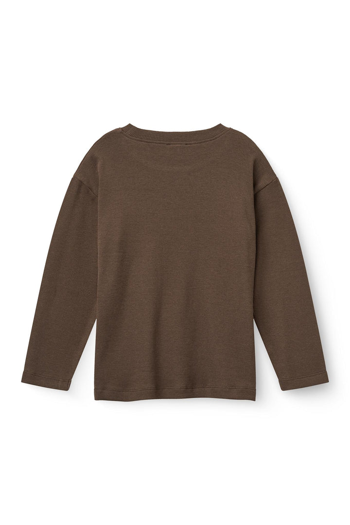 MODAL RIB LS BLOUSE W. DROP SHOULDER - DK BROWN
