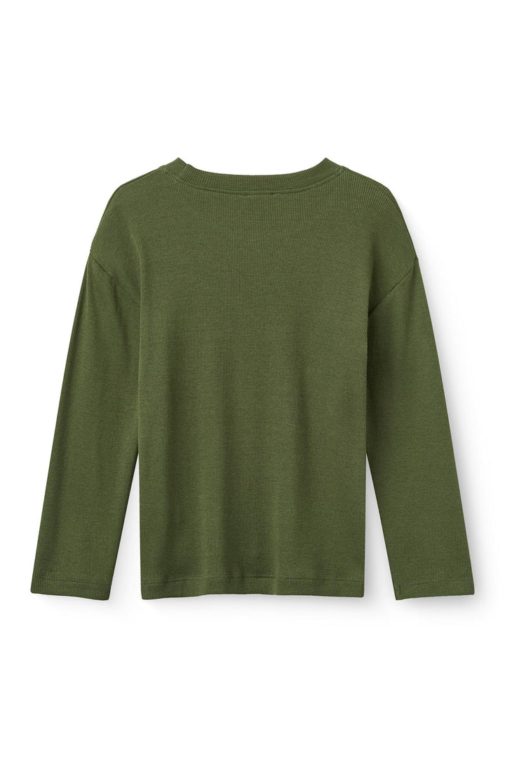MODAL RIB LS BLOUSE W. DROP SHOULDER - DK GREEN
